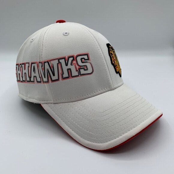 Chicago Blackhawks NHL White Reebok Center Ice Stretch Fitted Hat Mens L/XL - Picture 3 of 6